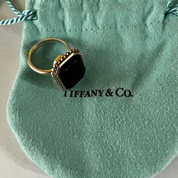 Authentic Tiffany & Co.Onyx Ring Ziegfeld, Sz 5 - Picture 6 of 10
